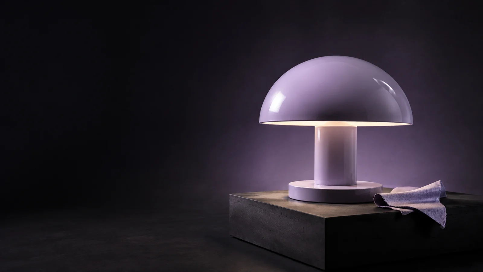 Lilac ceramic lamp concept with warm studio lighting