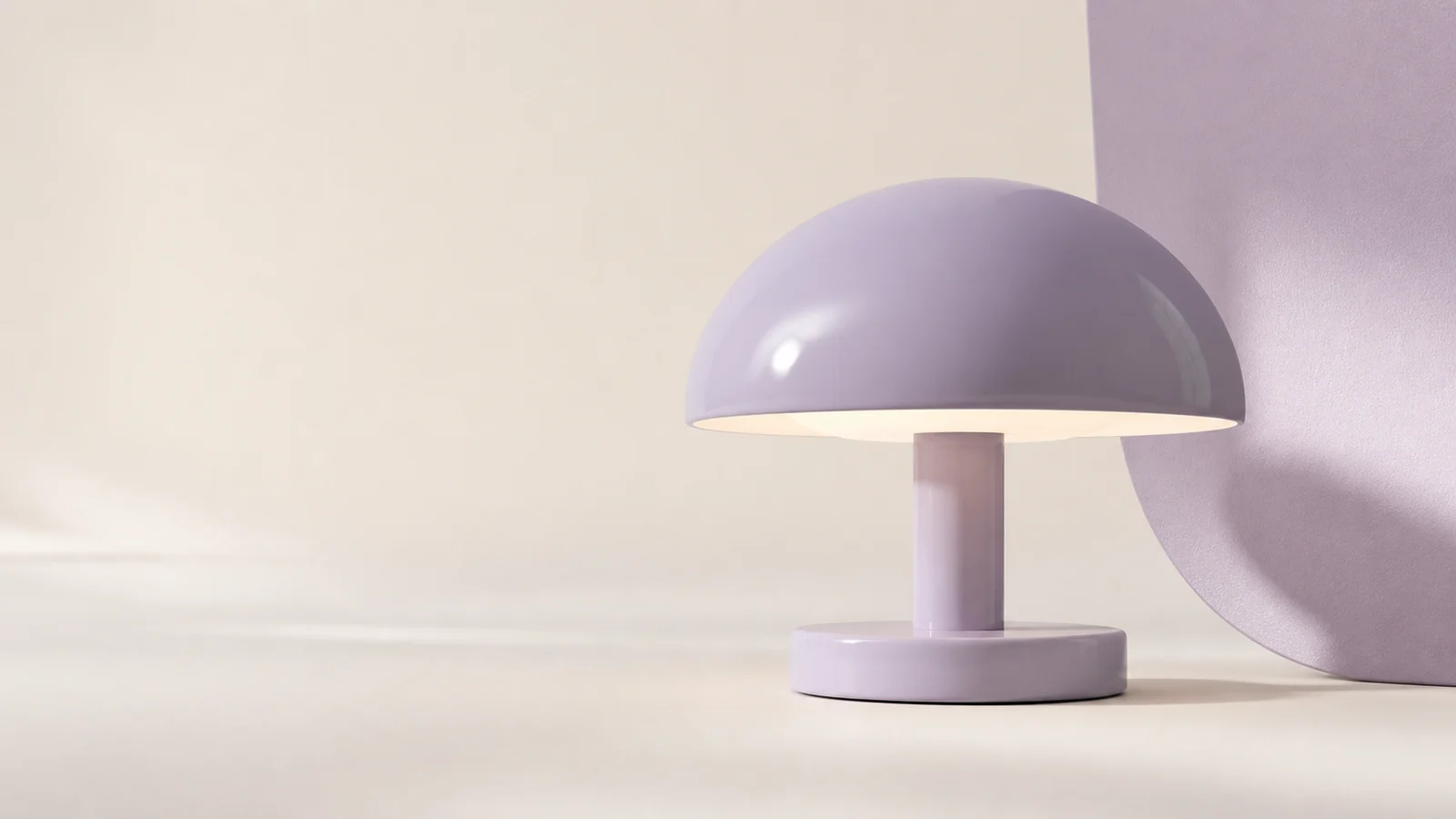Lilac ceramic lamp in a softly lit product studio